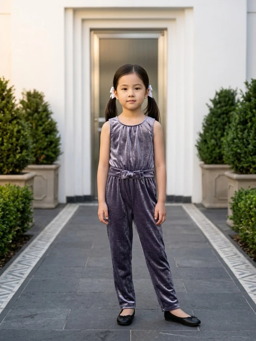 OshKosh B'gosh Girls Velvet Sleeveless Jumpsuit in Deep Purple with Bow