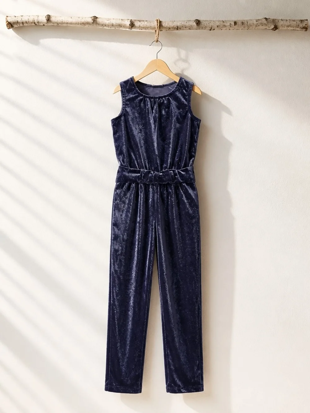 OshKosh B'gosh Girls Velvet Sleeveless Jumpsuit in Deep Purple with Bow