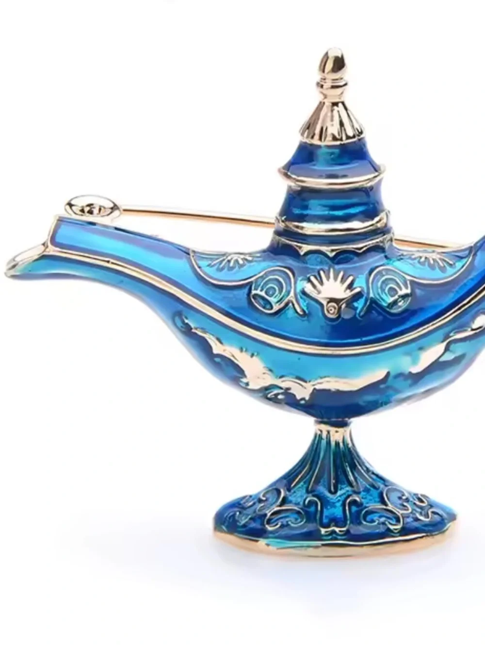 Blue Genie Lamp Gold Brooch