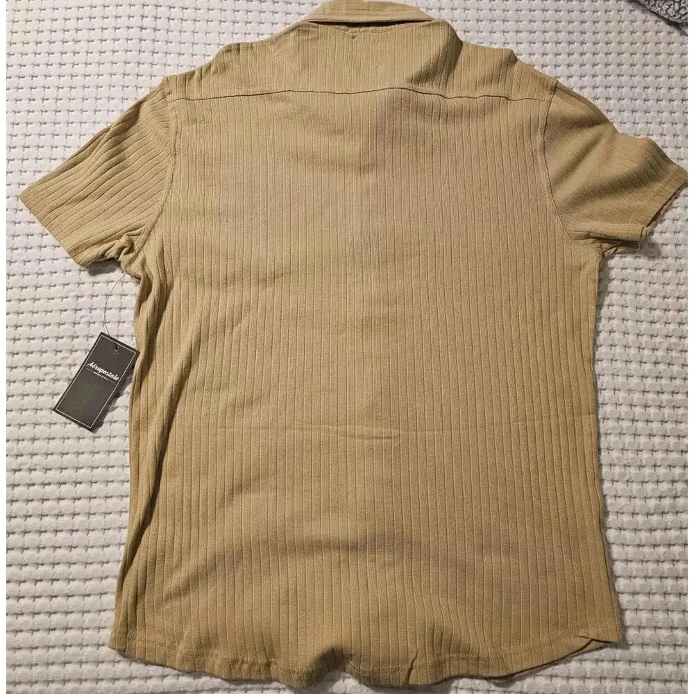 Aeropostale‎ Mens Tan Beige Short Sleeve Button Down Shirt With Pocket Size L