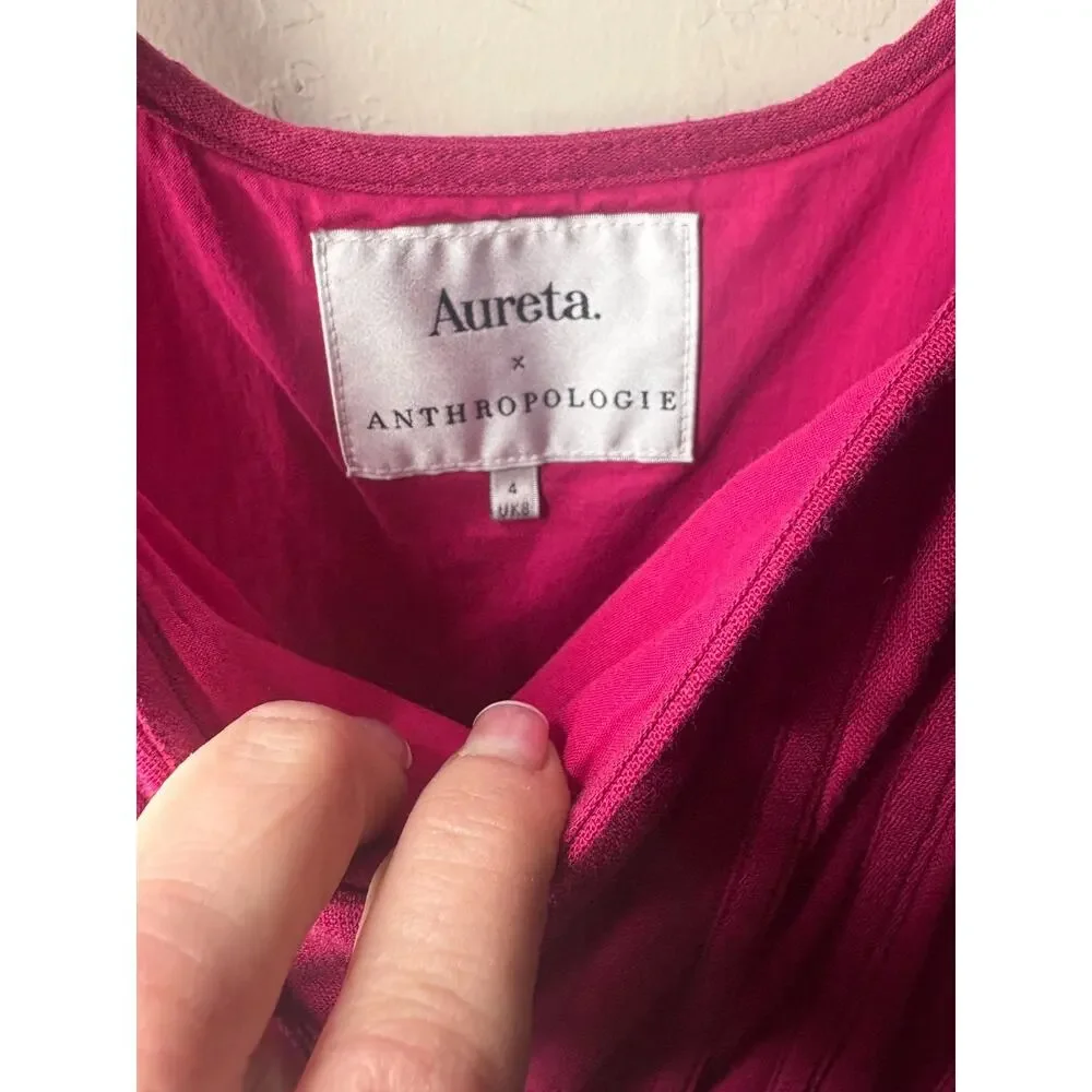 Aureta Studio x Anthropologie Corset Bubble Dress Raspberry Pink Size 4