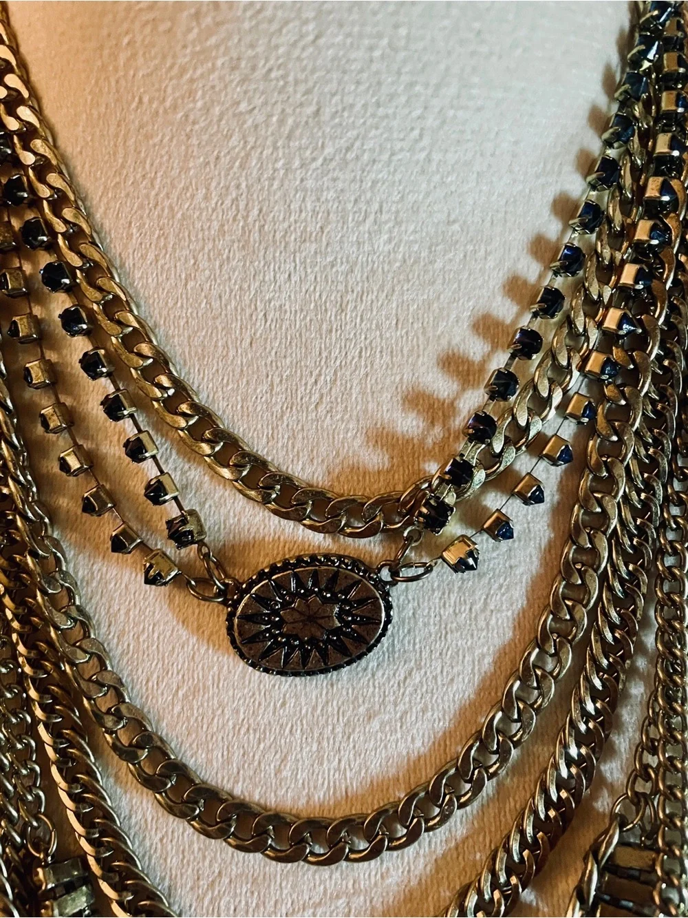 Free People The Pistols Stacked Multi Row Chain Statement Necklace Brass Boho