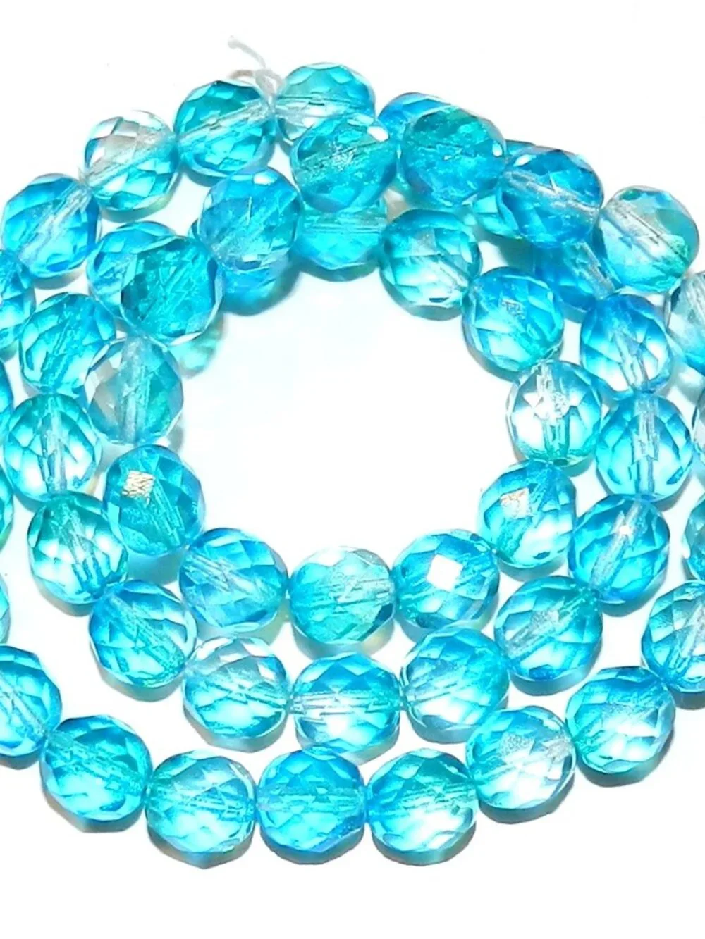 Crystal & Blue 8mm Fire-Polished Faceted Round Czech Glass Beads 16