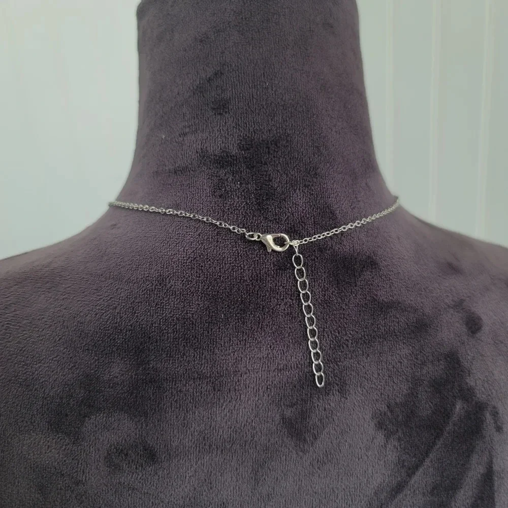 Double Hearts Silver Rhinestones Color Chain Necklace Adjastable 18