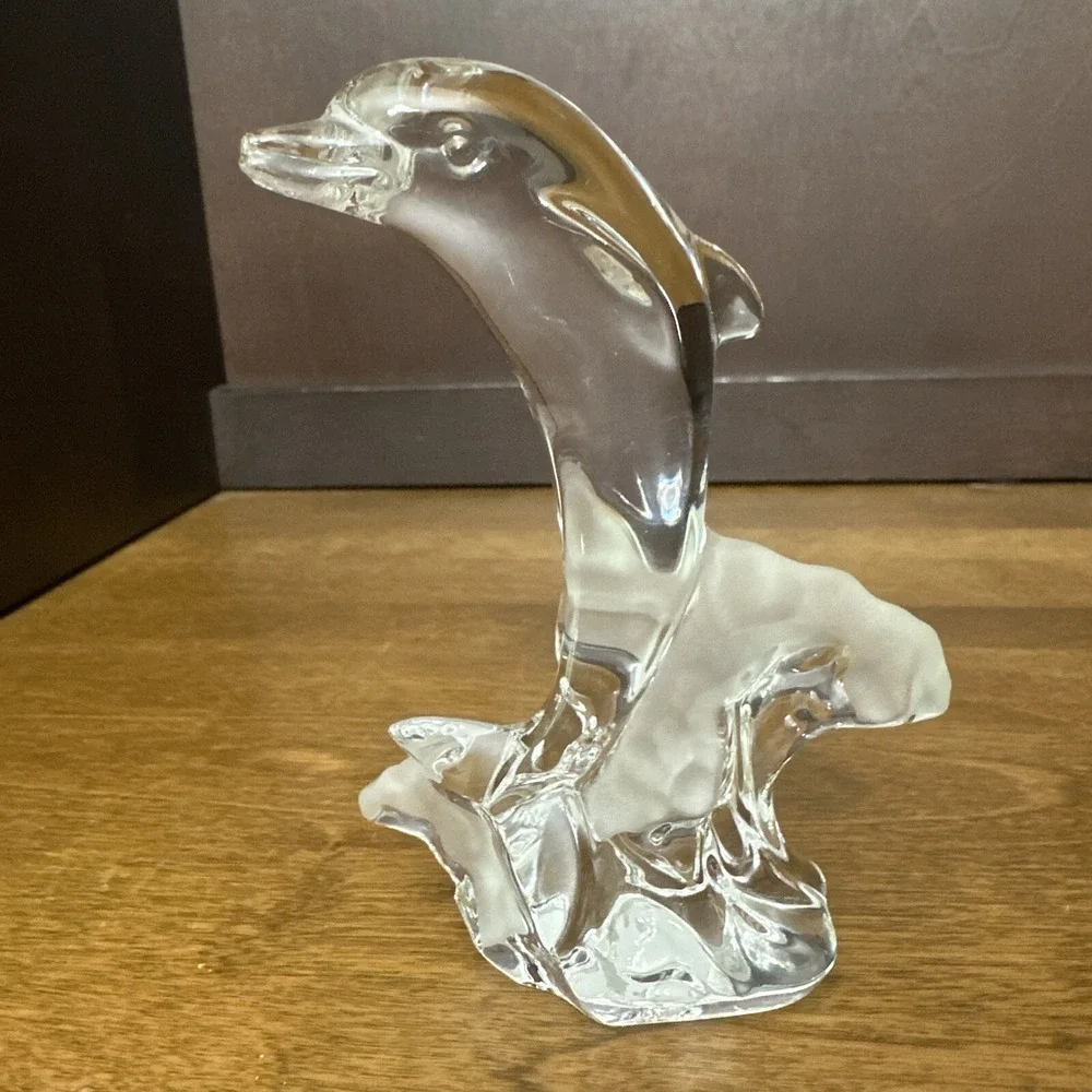 Lenox 1993 Lead Crystal Dolphin Jumping Out of Frosted Ocean Waves Figurine 5