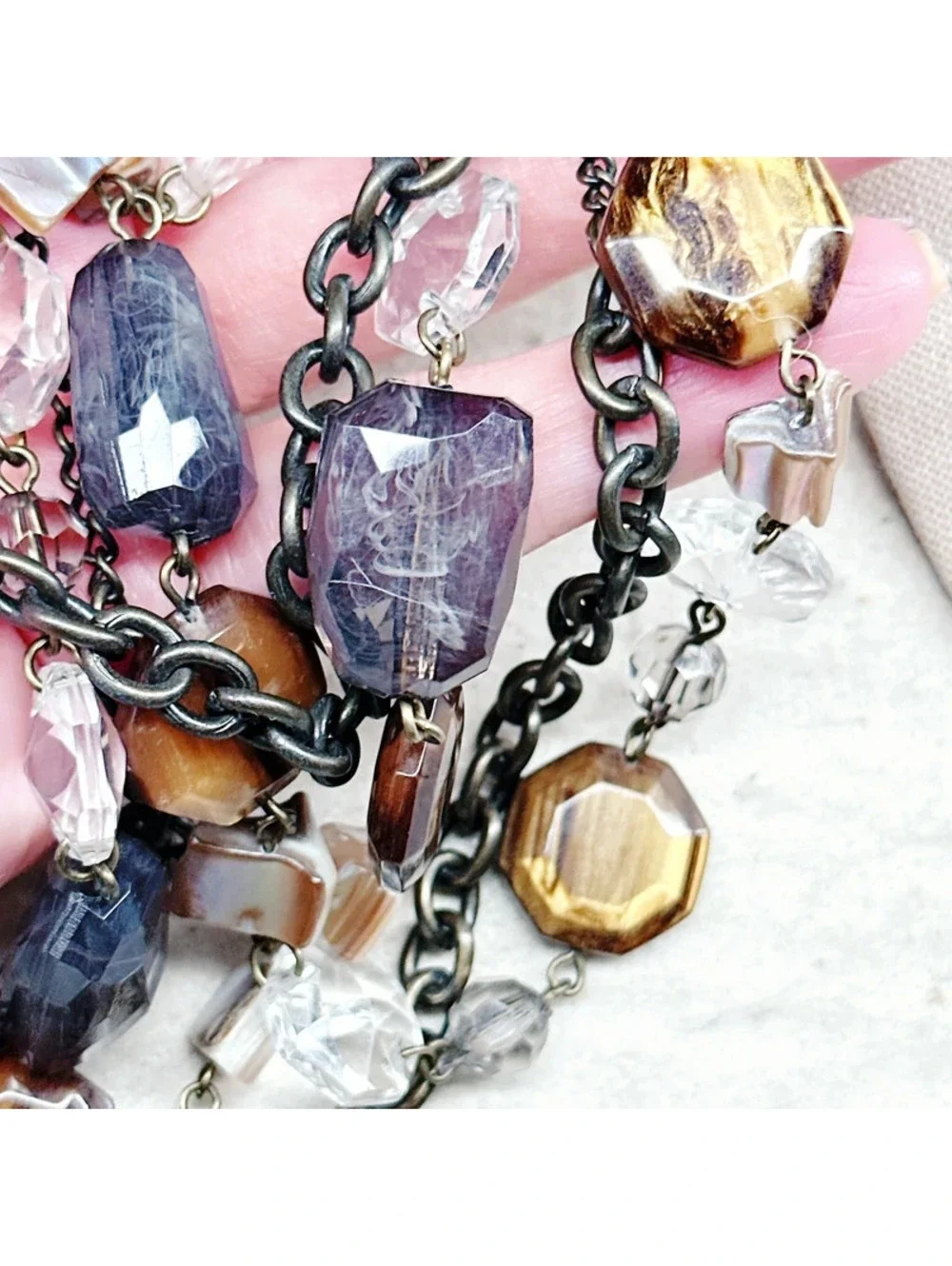 5343mc. Cookie Lee Bronze Necklace Plastic Multistrand