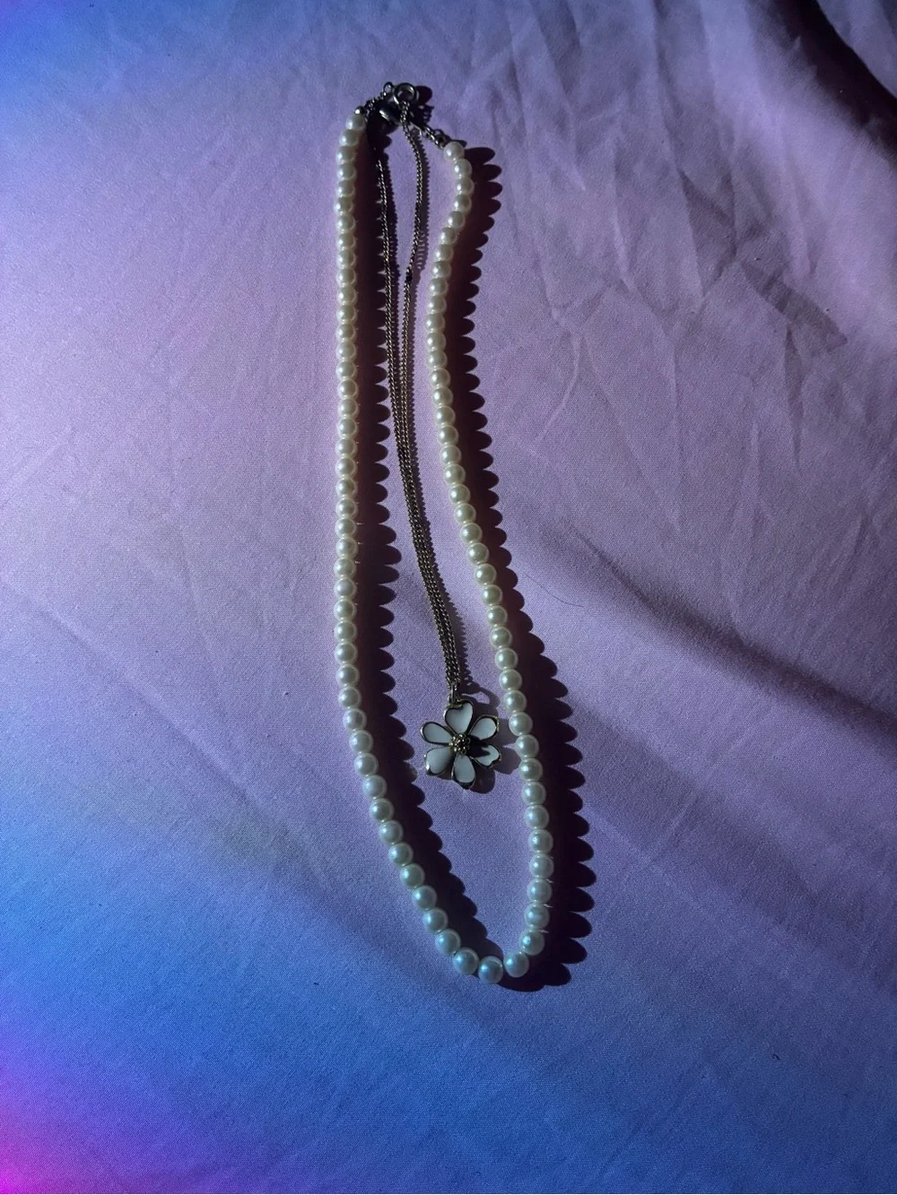 Pearl Necklace with White Flower Pendant - Women Jewelry