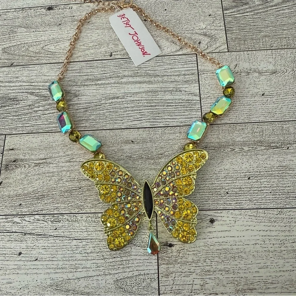 Betsey Johnson Butterfly Multicolored Crystal Necklace NWT