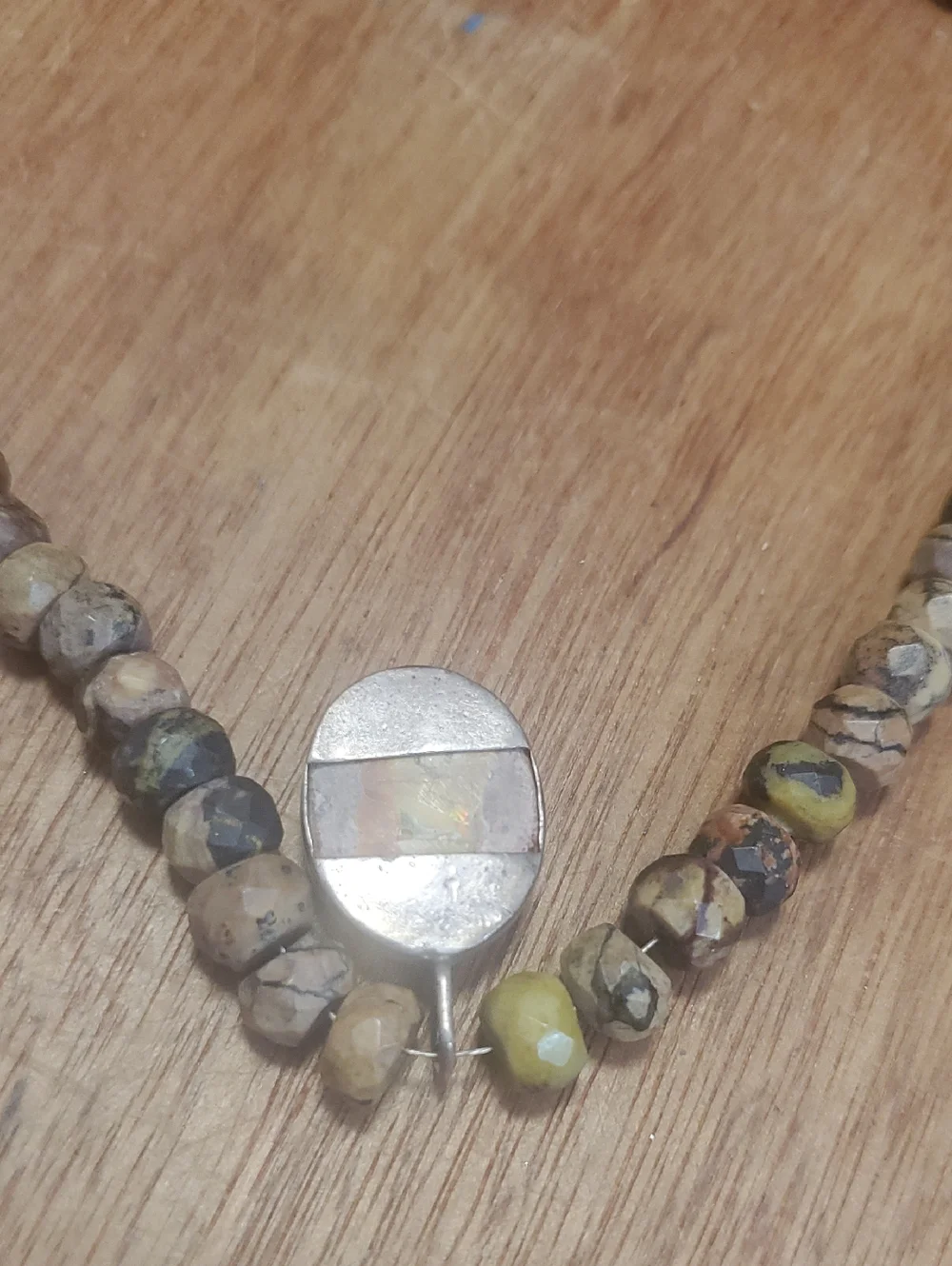 Beaded Opal Pendant Necklace in Neutral Tones - D