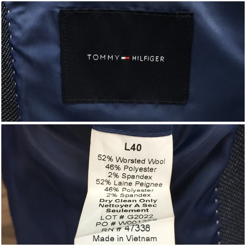 TOMMY HILFIGER Mens Blazer Sport Coat Casual‎ Jacket Size 40L Hopsack Wool Suit