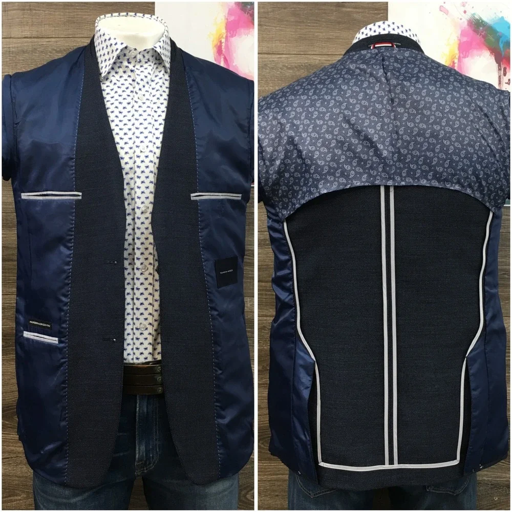 TOMMY HILFIGER Mens Blazer Sport Coat Casual‎ Jacket Size 40L Hopsack Wool Suit
