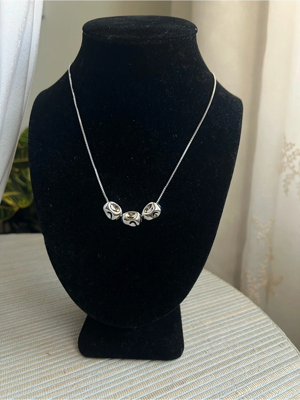 Three silver bean  pendant Necklace