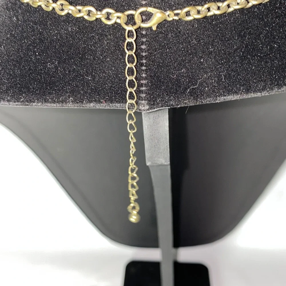 Statement Necklace Gold Tone Geometric Floral Amber Rhinestone Pendant‎ Choker