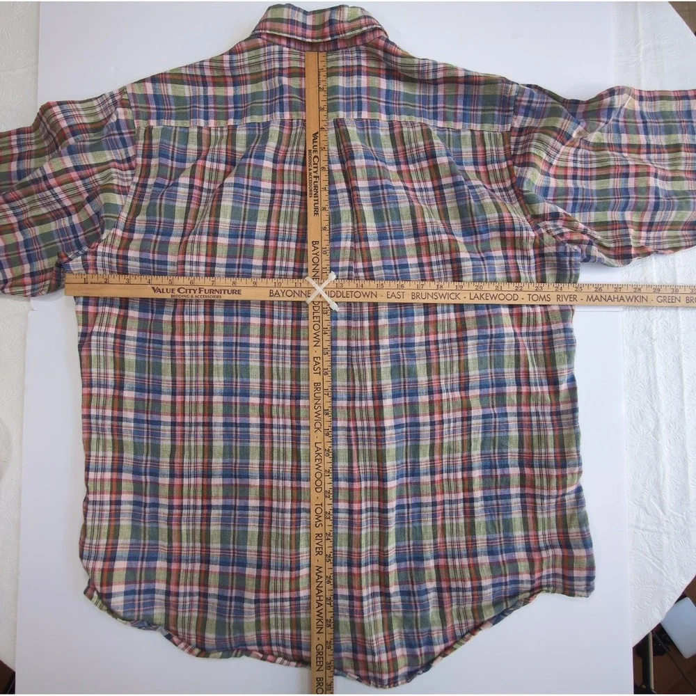 Brooks Brothers 1818 Irish Linen Plaid Shirt Mens L  AS IS READ Underarm Hole
