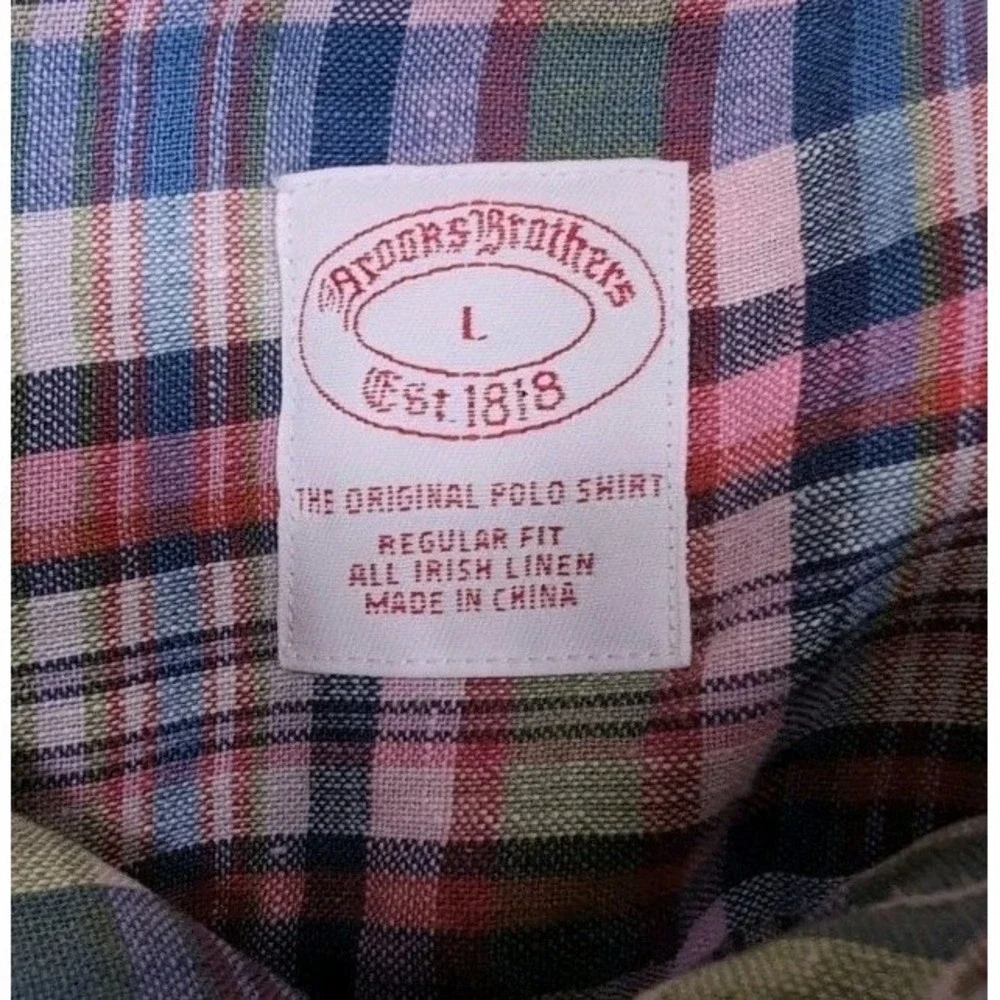 Brooks Brothers 1818 Irish Linen Plaid Shirt Mens L  AS IS READ Underarm Hole