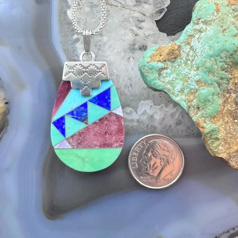 Carolyn Pollack Sterling Multistone Inlay Pottery Pendant With Chain Necklace