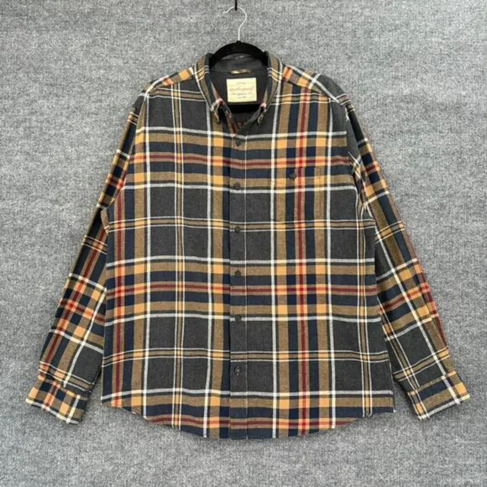 Weatherproof Vintage Plaid Flannel Button Up Shirt Mens XL Gray Long Sleeve