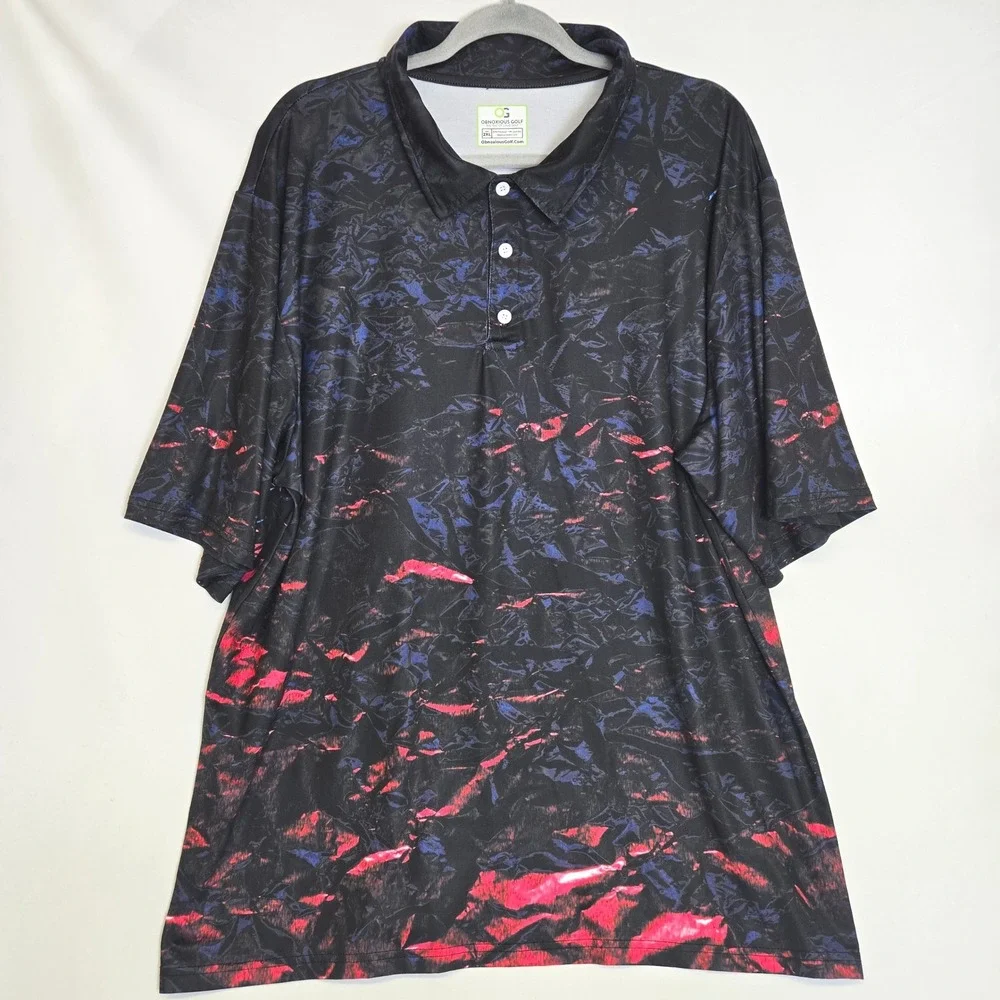 Obnoxious Golf‎ The Lava Short Sleeve Performance Golf Polo Athletic Fit AOP 2XL