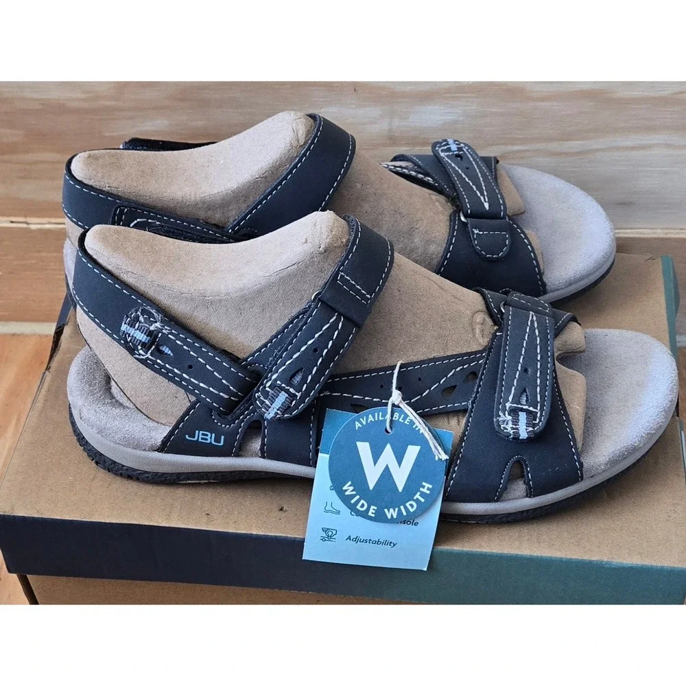 JBU Stephie Vegan Wide Width Navy Blue Sport Sandals B6STE73W Womens 7.5W