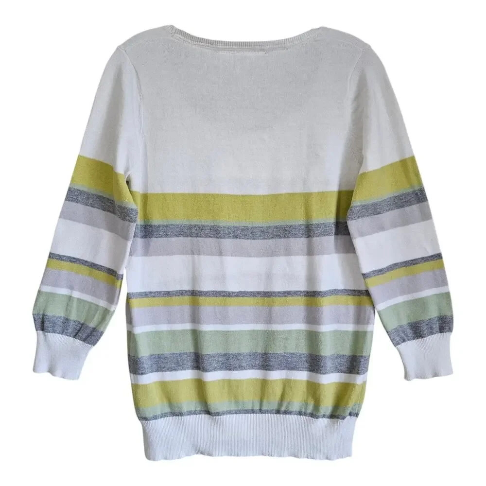ANTHROPOLOGIE HWR Monogram Women's M Sweater Striped 3/4 Sleeve Cotton 36