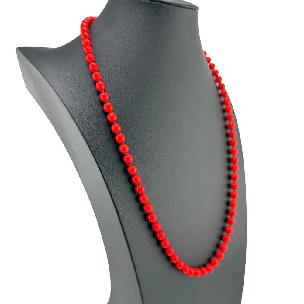 Vintage Red Coral Vivid Beads Hand Knotted Classic Gold Tone 25