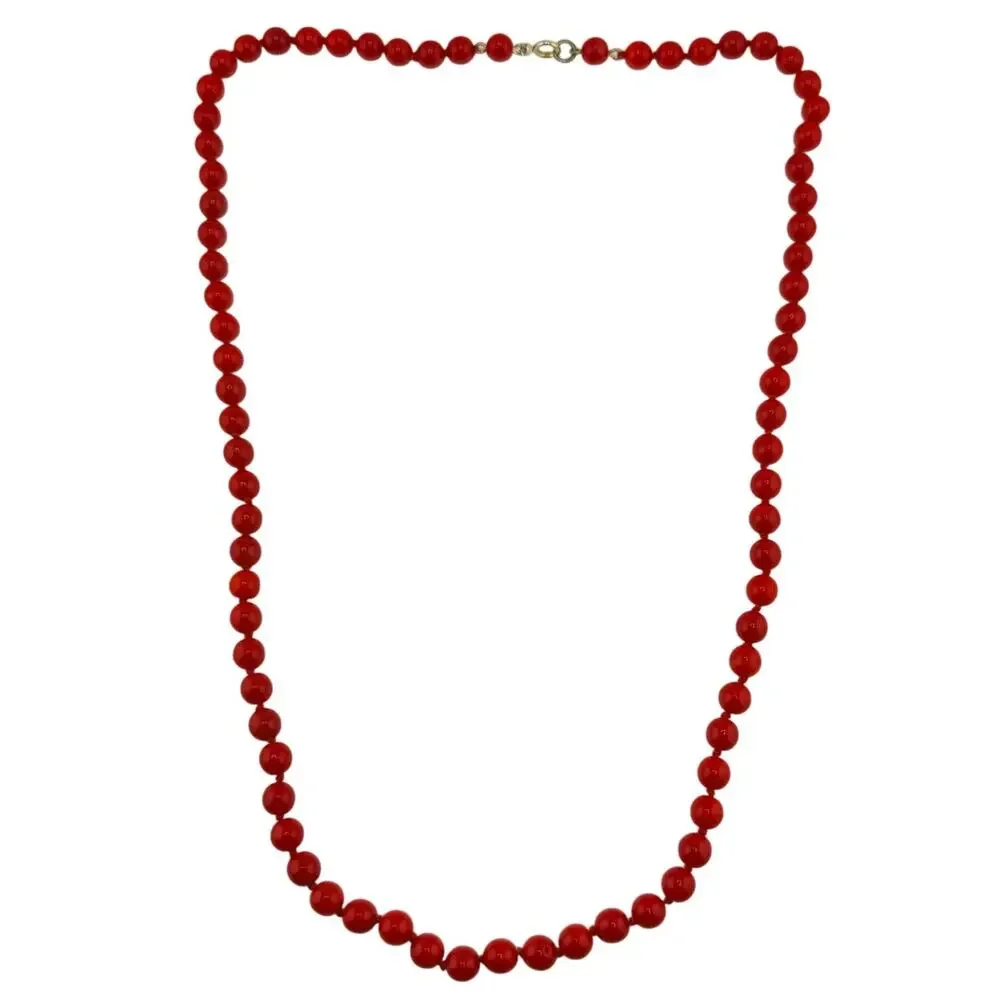 Vintage Red Coral Vivid Beads Hand Knotted Classic Gold Tone 25