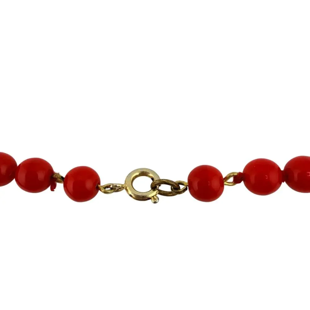 Vintage Red Coral Vivid Beads Hand Knotted Classic Gold Tone 25