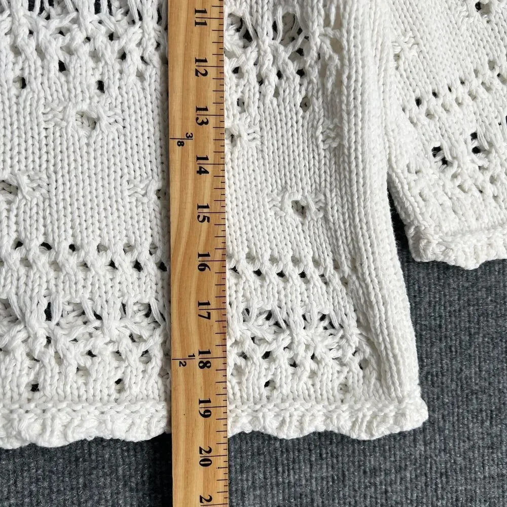 Vintage Speigel Womens Sweater Size Medium White Open Knit Cropped Pullover 90s
