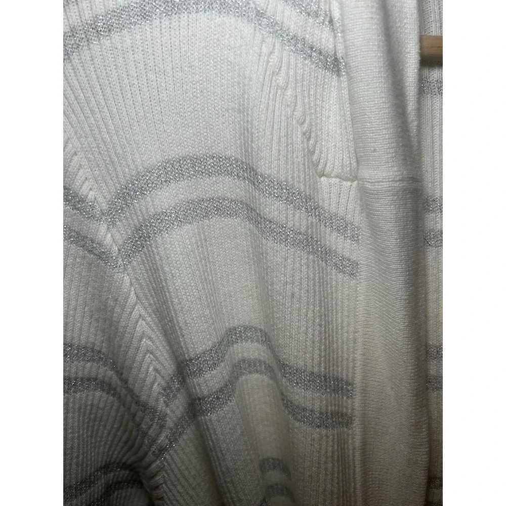 NWT Chaser Striped Hooded‎ Cardigan With Tie White & Metallic Silver Size M