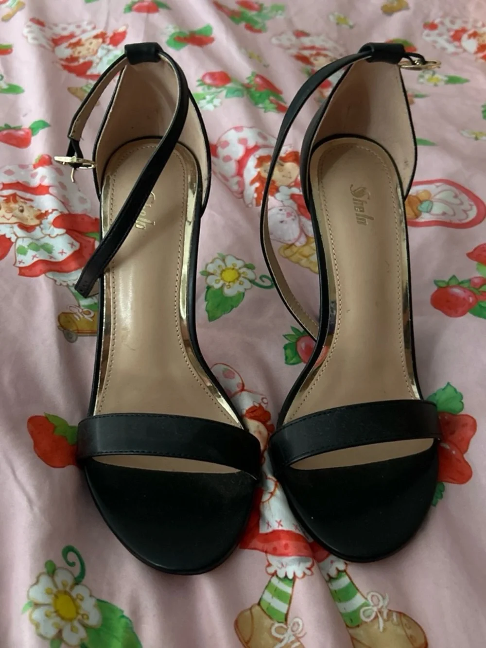 SHEIN Black Open-Toe Ankle Strap Heels