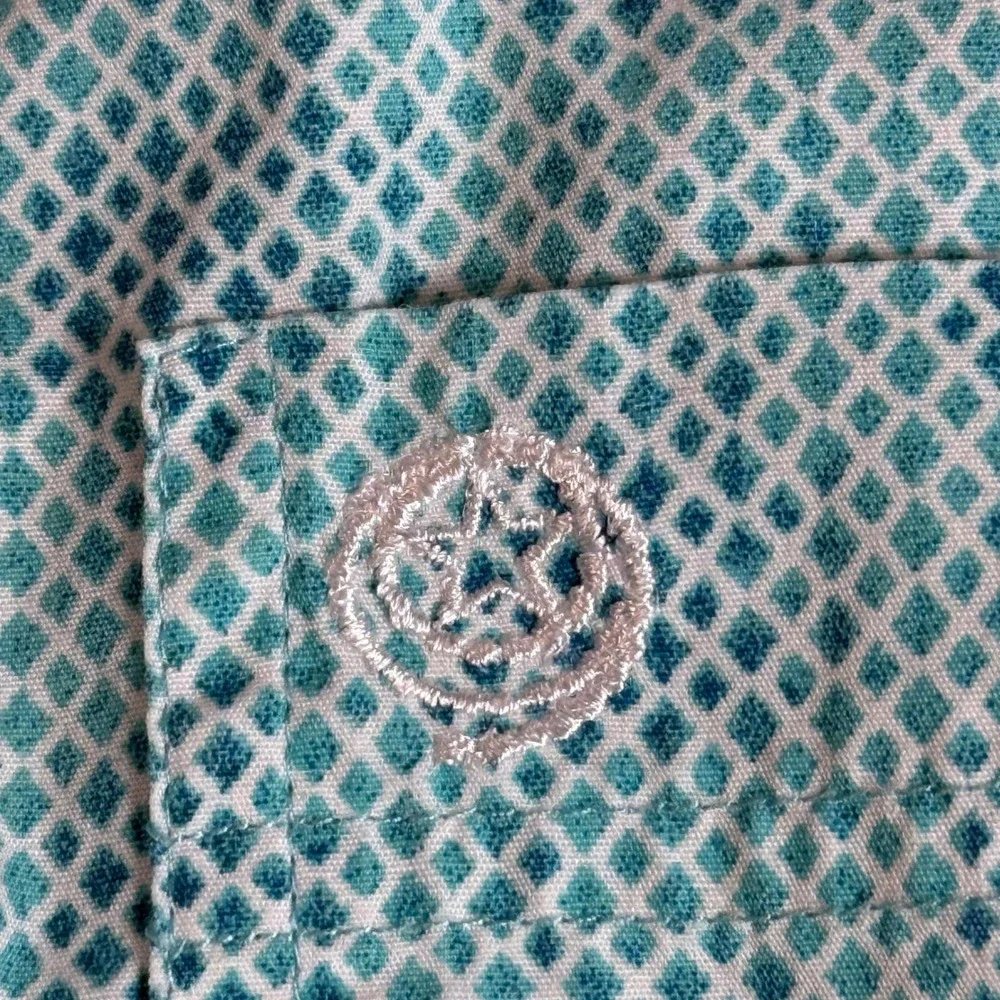 Wrangler George Strait Mens Button Down Shirt M Blue Teal Geometric Short Sleeve