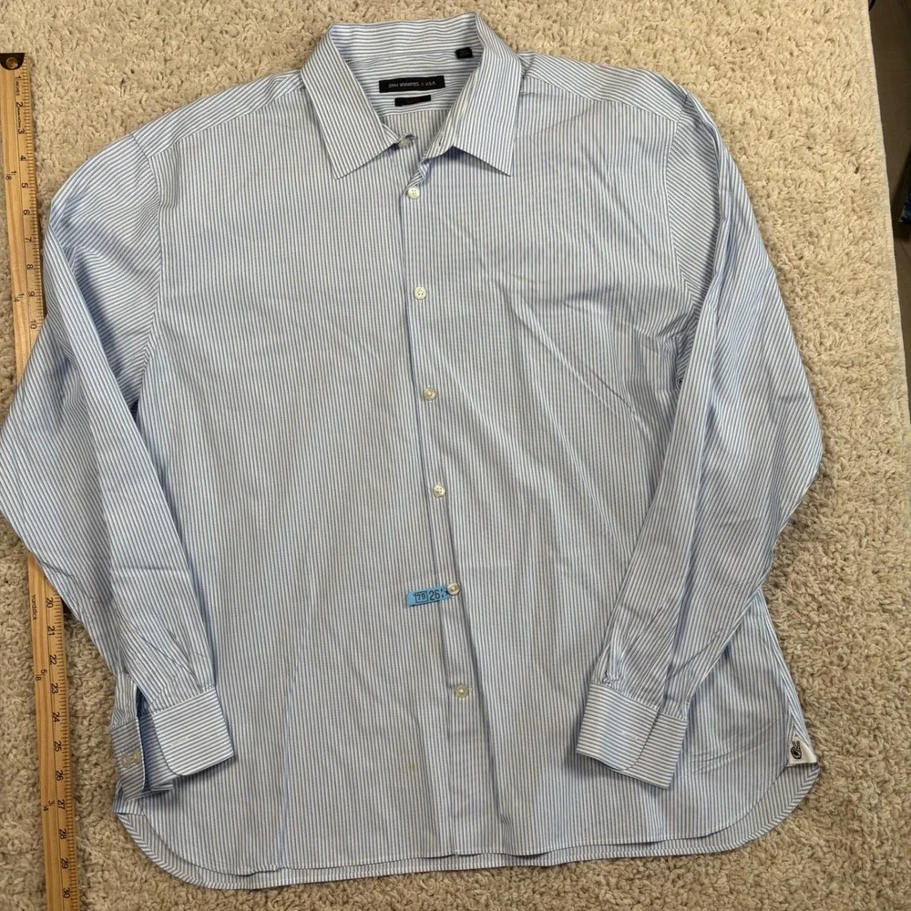 John‎ Varvatos USA Button Down Mens 17.5 34/35 Blue Striped Good Slim Fit Cotton