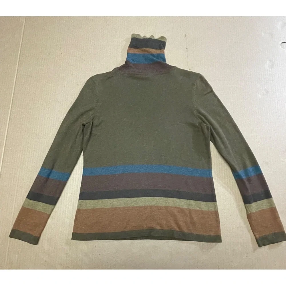Peruvian Connection Sweater Womens Small Green Turtleneck Pima Cotton Casual