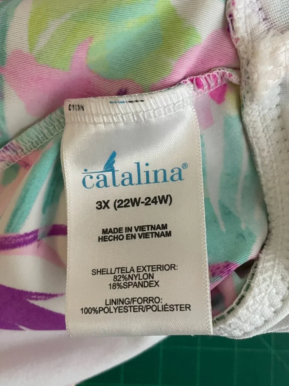 Catalina Women Plus Size 3X White Pink Green Floral Halter Tankini Swim Top