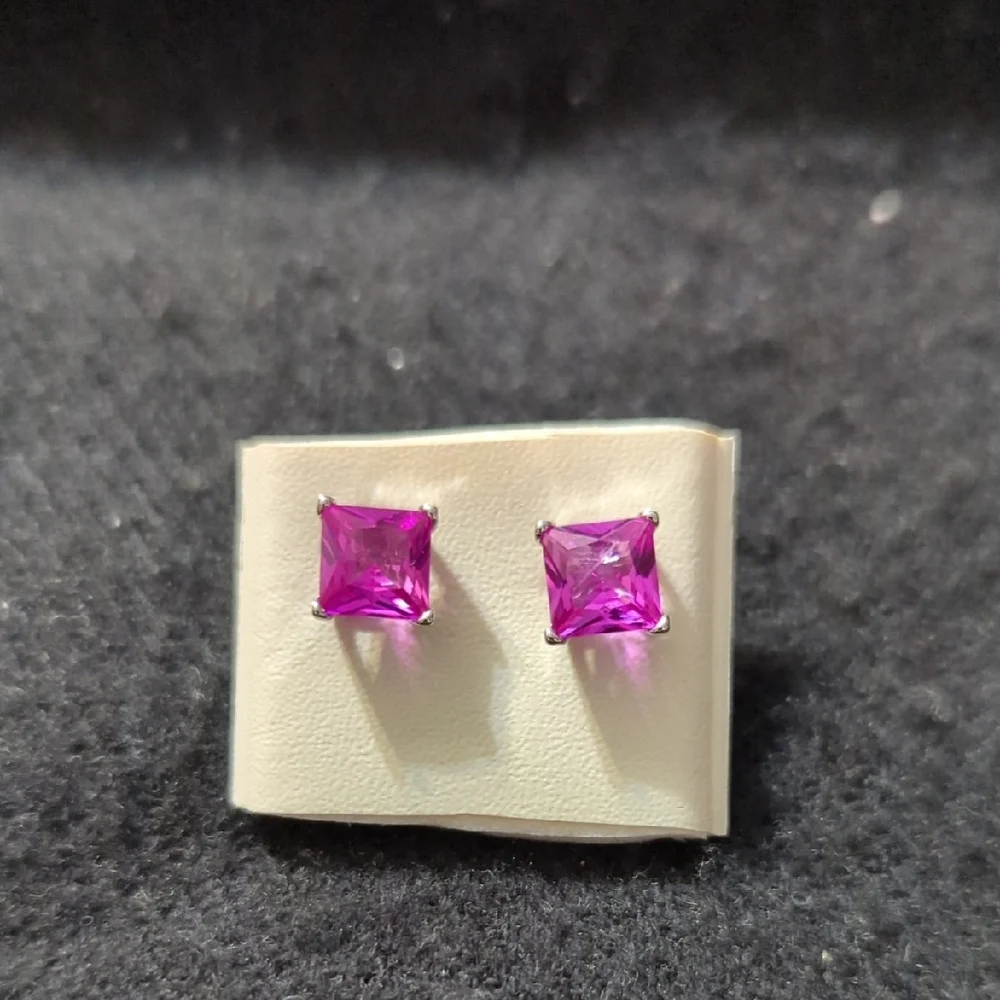 Sterling Silver Pink CZ Stud Dainty Delicate Statement Earrings - 6mm