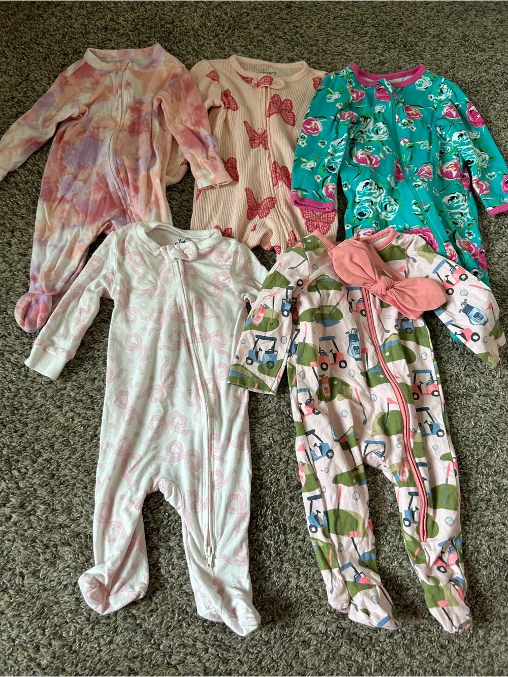 Baby Girl Footed One-Piece Sleepers - 5 Pack