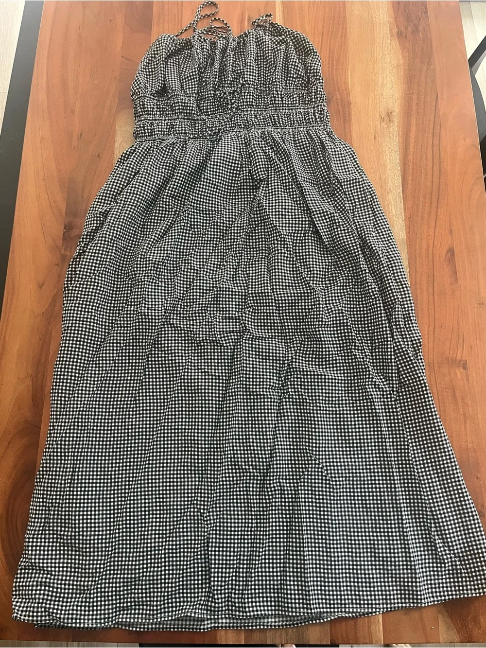 Abercrombie Smocked Gingham Maxi Dress in Black and White