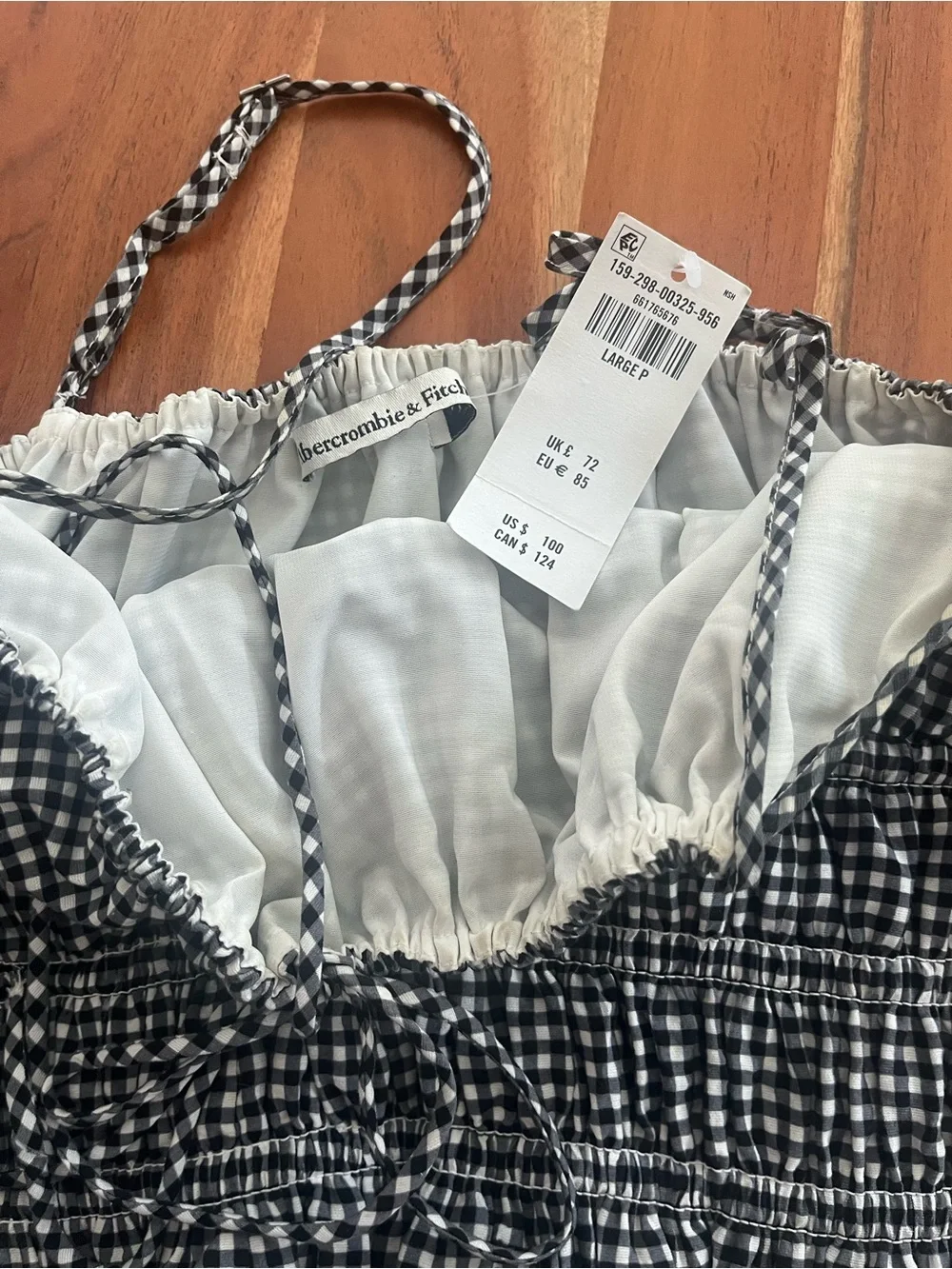 Abercrombie Smocked Gingham Maxi Dress in Black and White