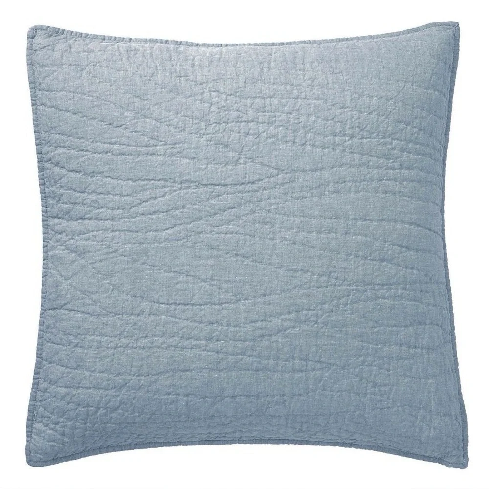 NEW Pottery Barn Belgian Flax Linen Euro Sham Hand-Stitched Chambray Blue NWT