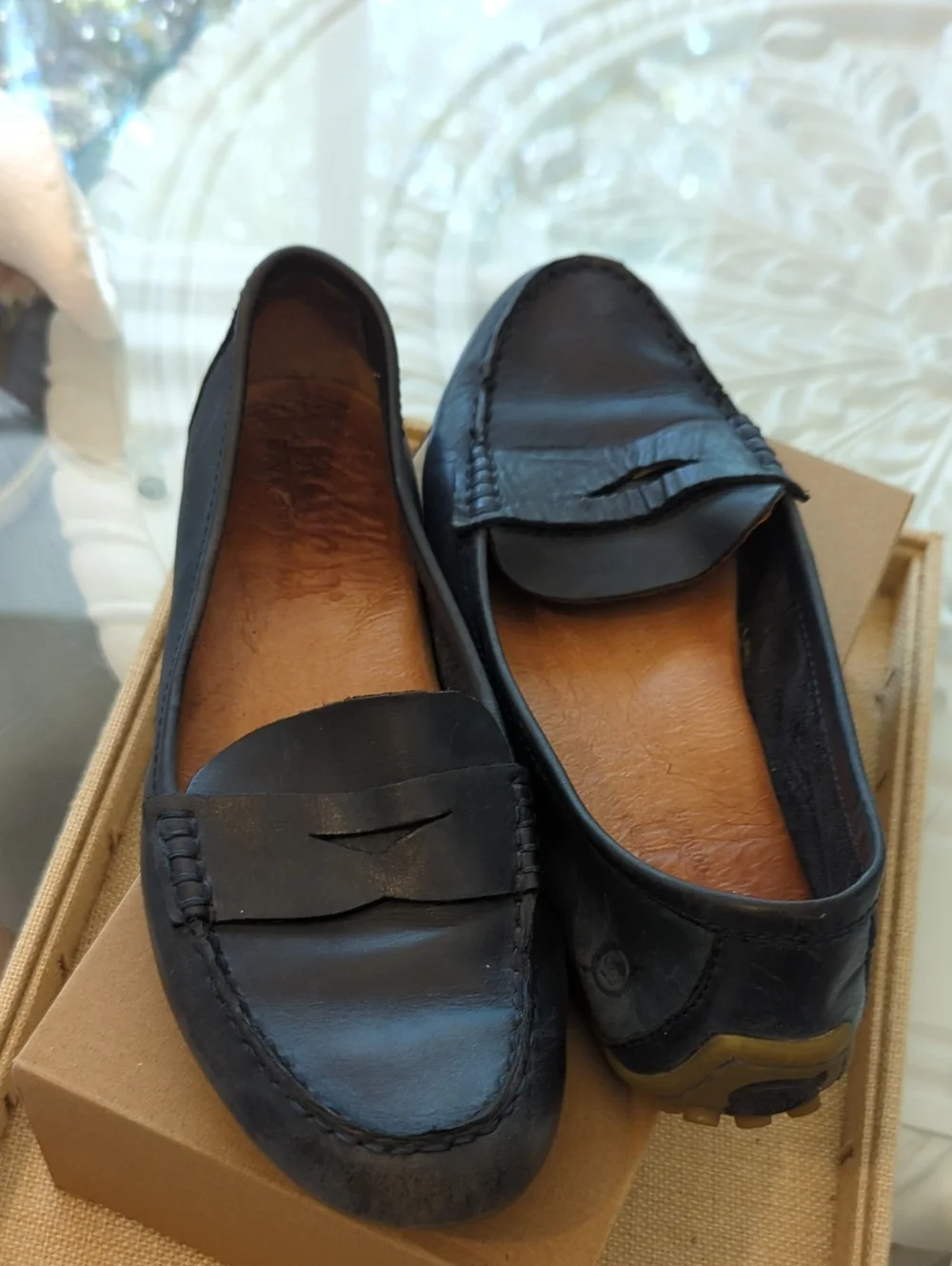 Born Classic Navy Leather Penny Loafers 7