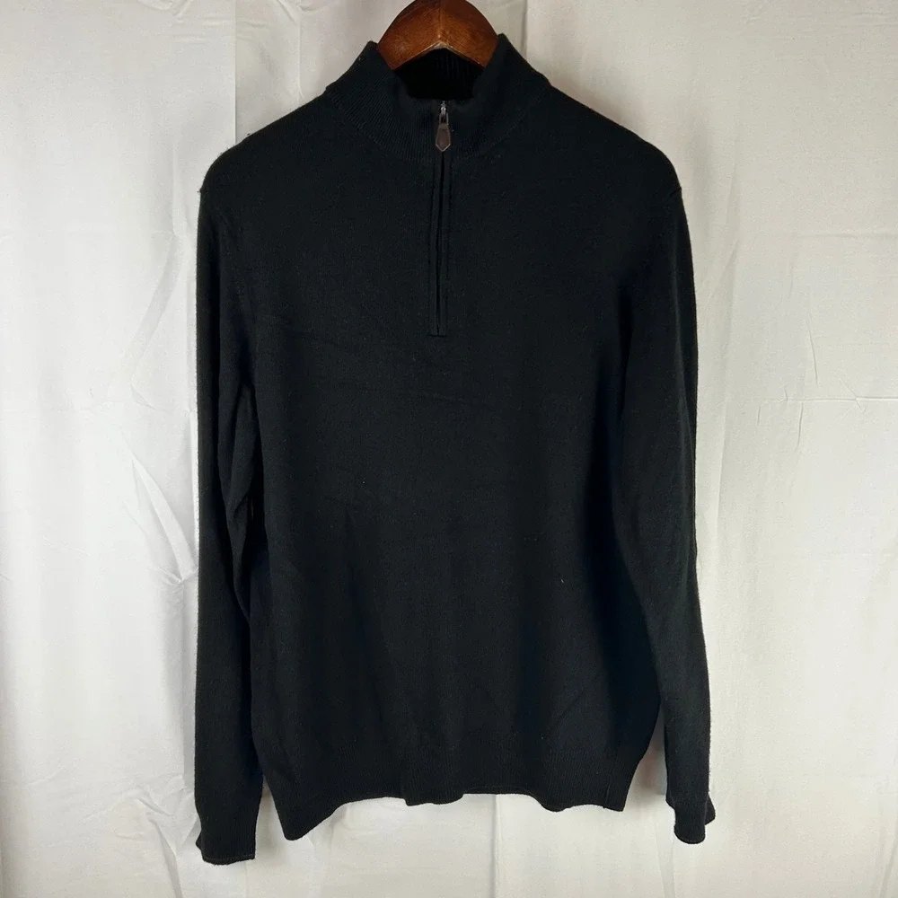 JOS A BANK RESERVE Mens‎ Large Black Italian Yarn 1/4 Zip Sweater Wool Cashmere