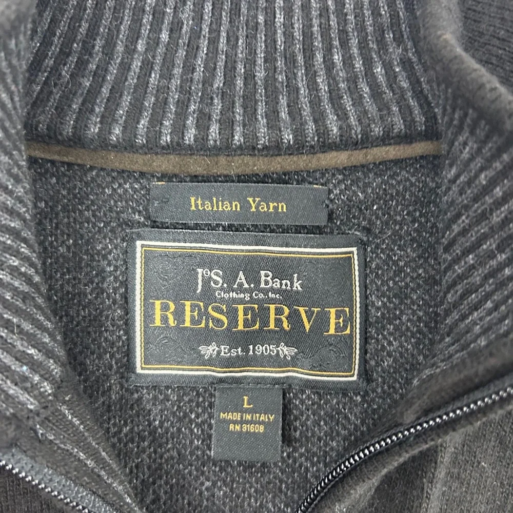 JOS A BANK RESERVE Mens‎ Large Black Italian Yarn 1/4 Zip Sweater Wool Cashmere