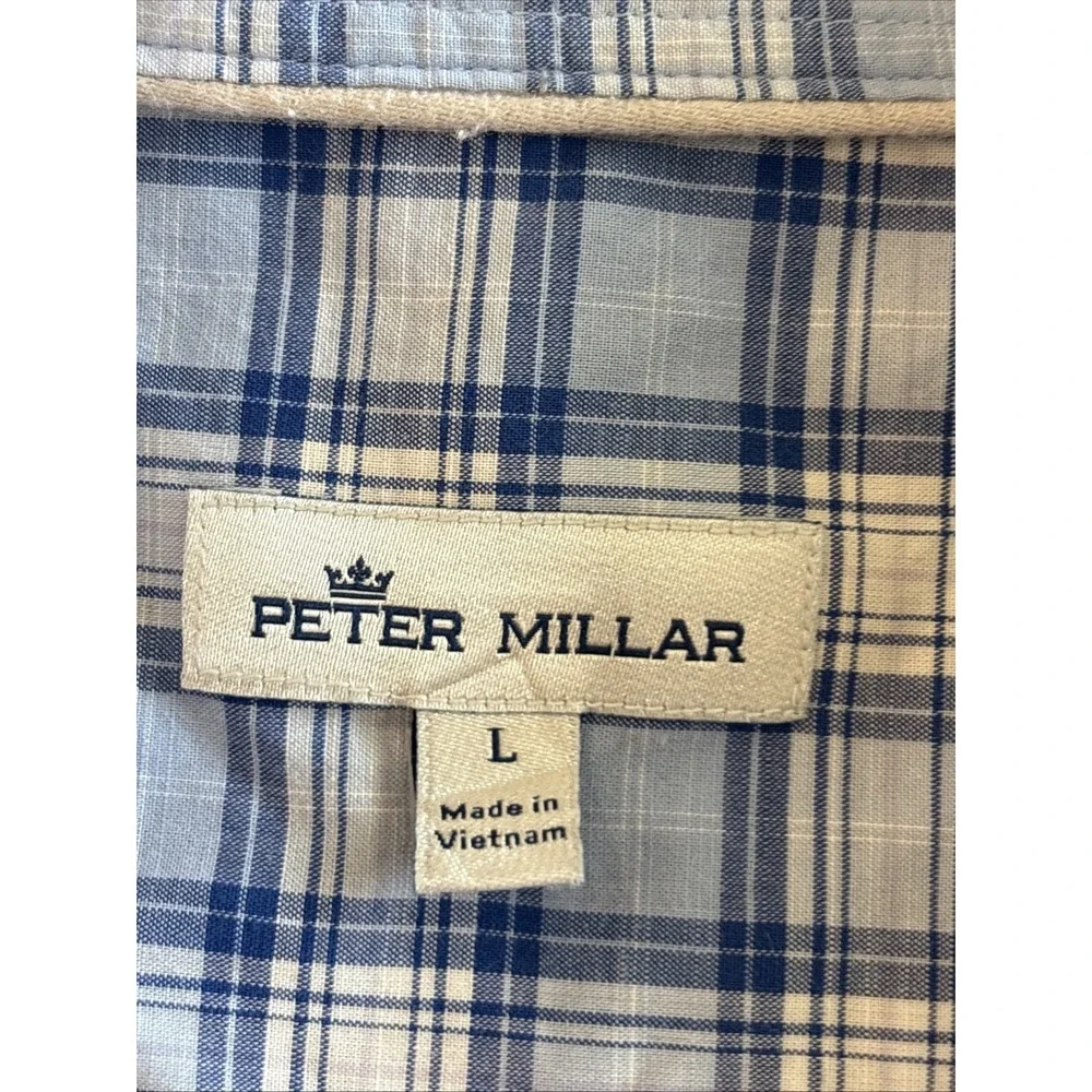 PETER MILLAR Large Blue Plaid Crown Reed Cotton-Blend Sport Shirt