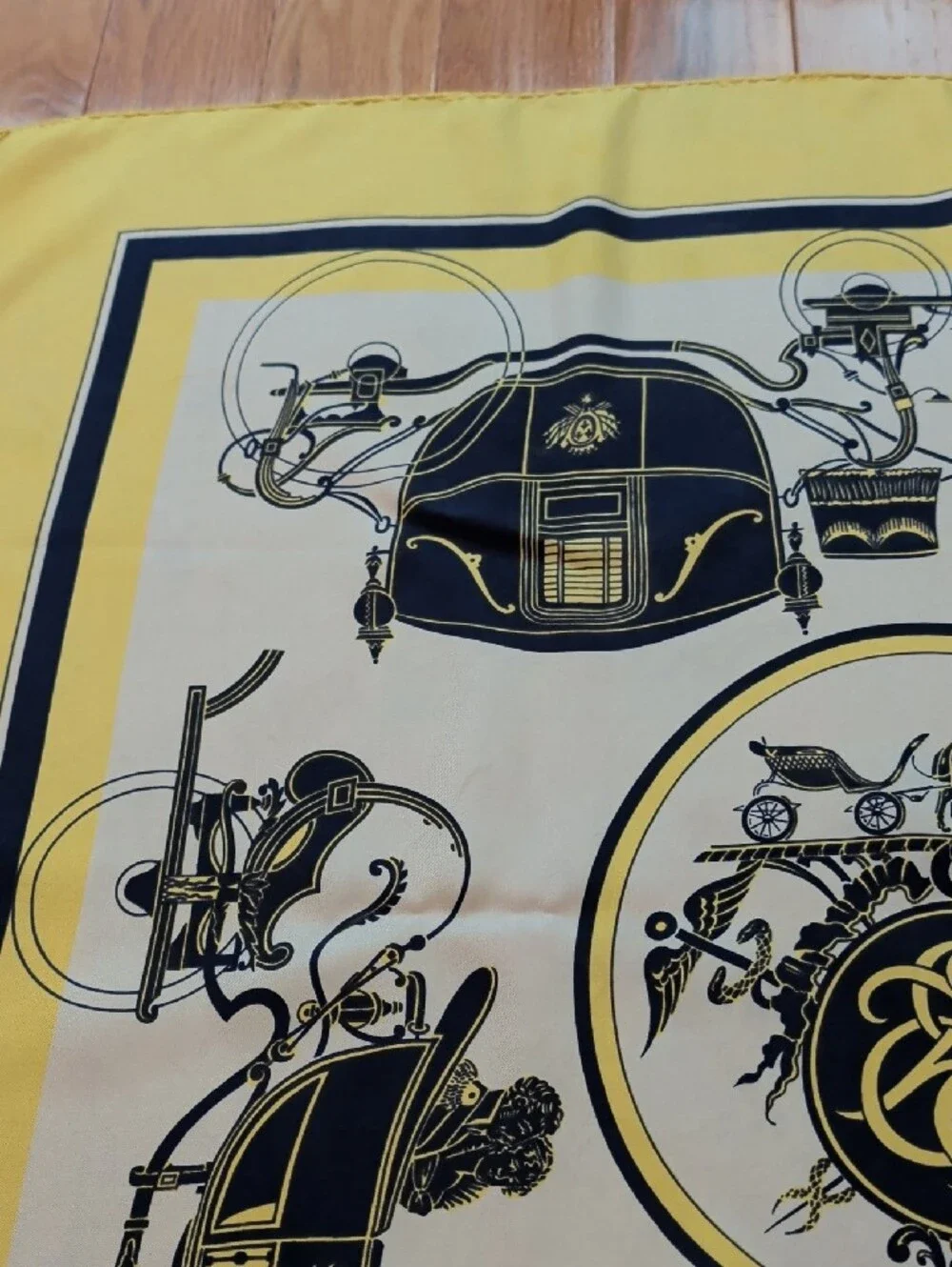 Hermes Yellow and Navy Silk Scarf