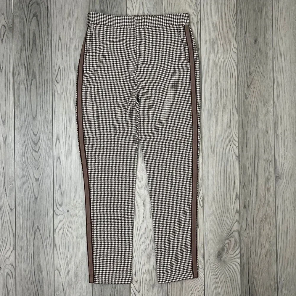BB Dakota Womens Size 0 Brown Houndstooth Straight Leg Cropped Trouser Pant