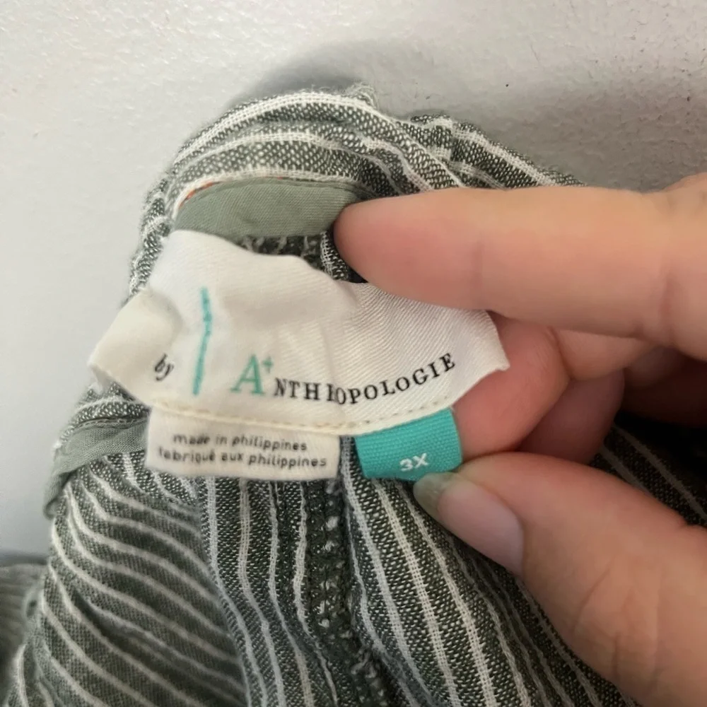 Anthropologie Seashore Linen Blend Pants Green/White Lagenlook size 3X