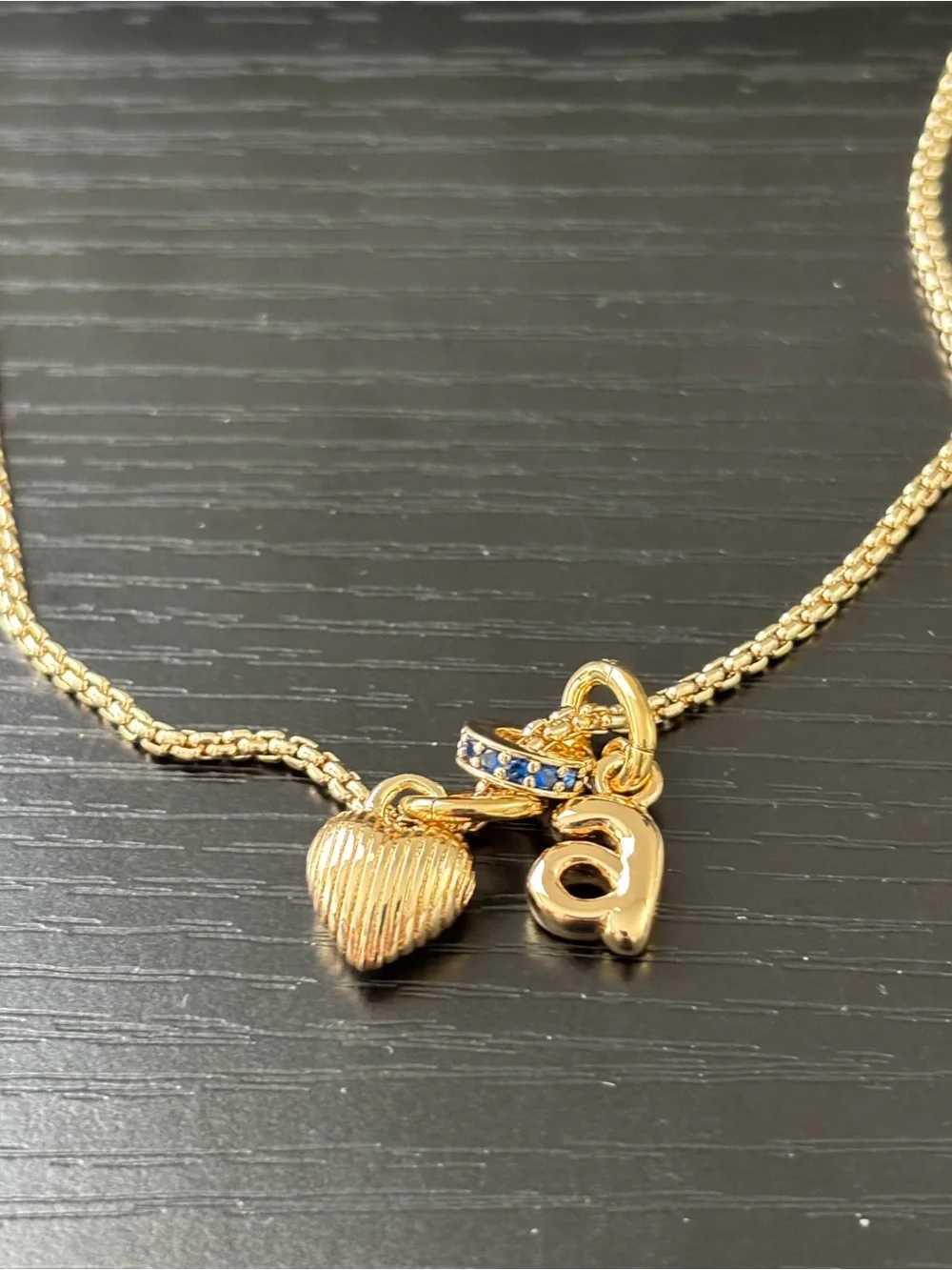 NWOT Roxanne Assoulin Gold Puffy Heart and 'A' Initial Charm Necklace