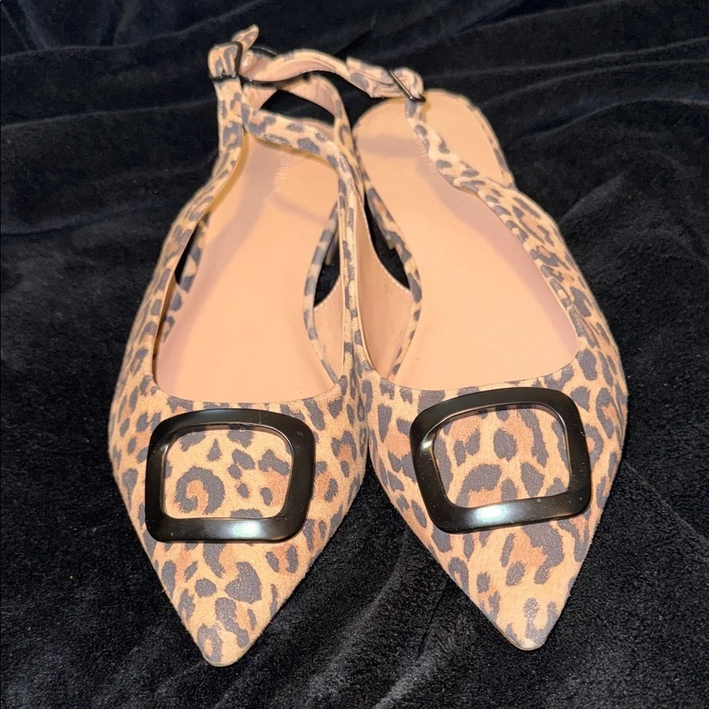 Nordstrom Leopard Print Pointed Slingback Flats with Decorative Metal Buckle
