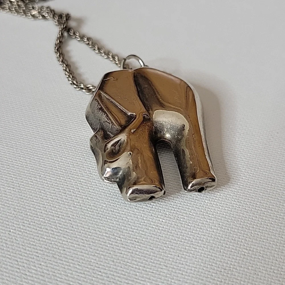 Vintage Sterling Silver 3D Elephant Pendant Necklace