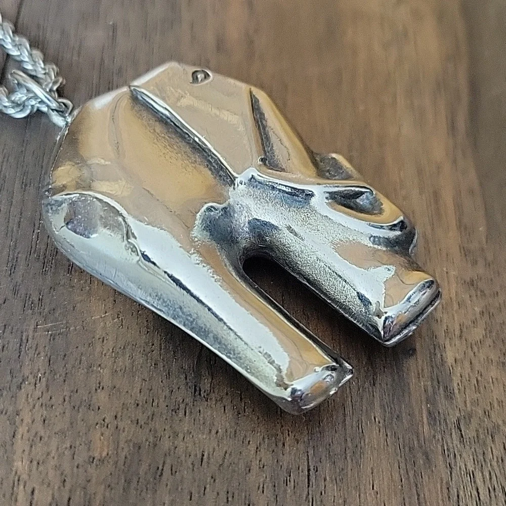 Vintage Sterling Silver 3D Elephant Pendant Necklace